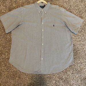 Ralph Lauren Shirt Mens 2XB Blue Striped Short Sleeve Seersucker Button Down